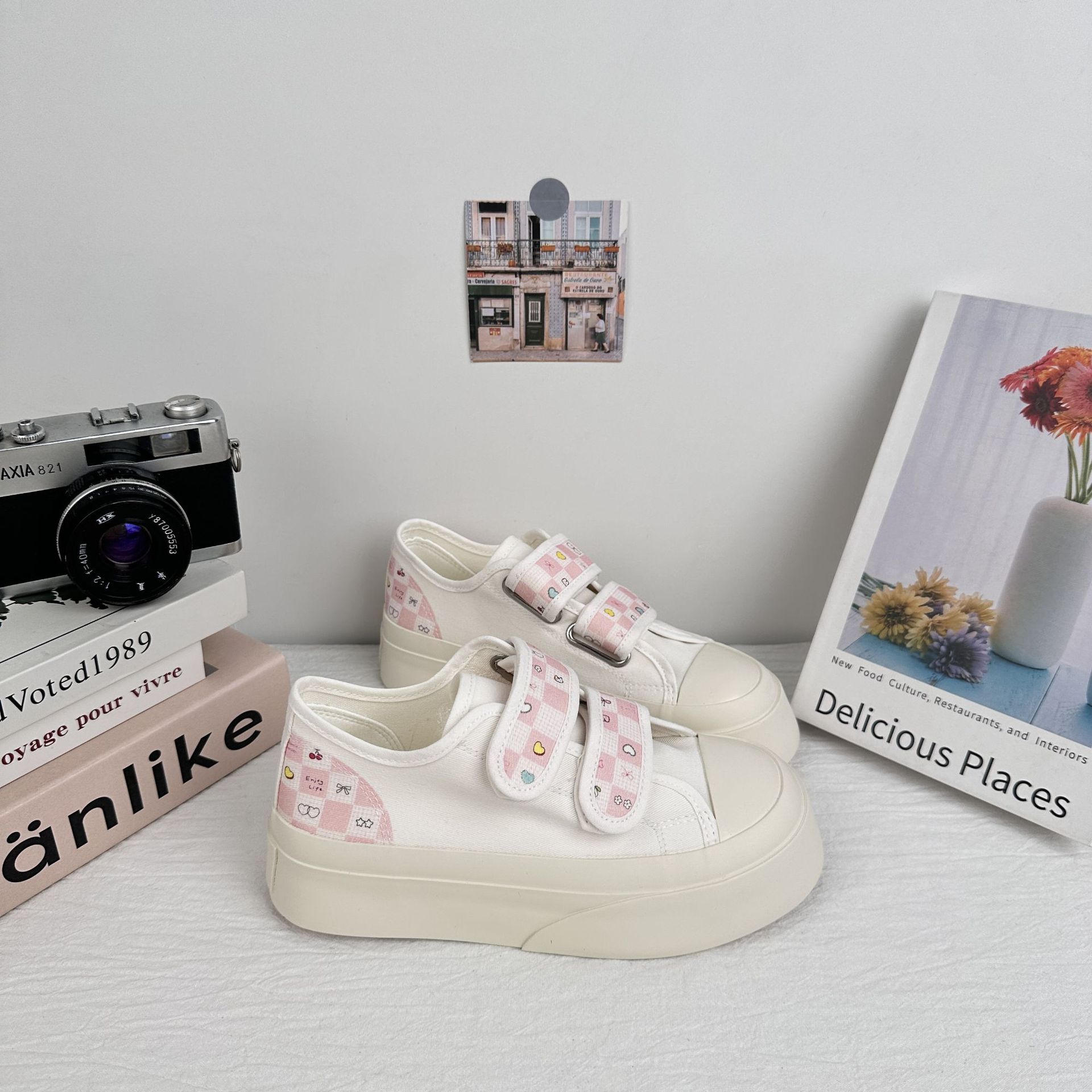 Farwave Velcro zapatos de mujer 2025 nuevos zapatos de skate casuales de verano zapatos blancos nichos zapatos de lona zapatos de bolsa