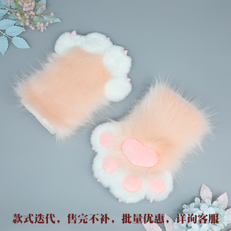 Guantes Sin Dedos de Garra de Gato de Felpa Térmicos para Cosplay y Eventos