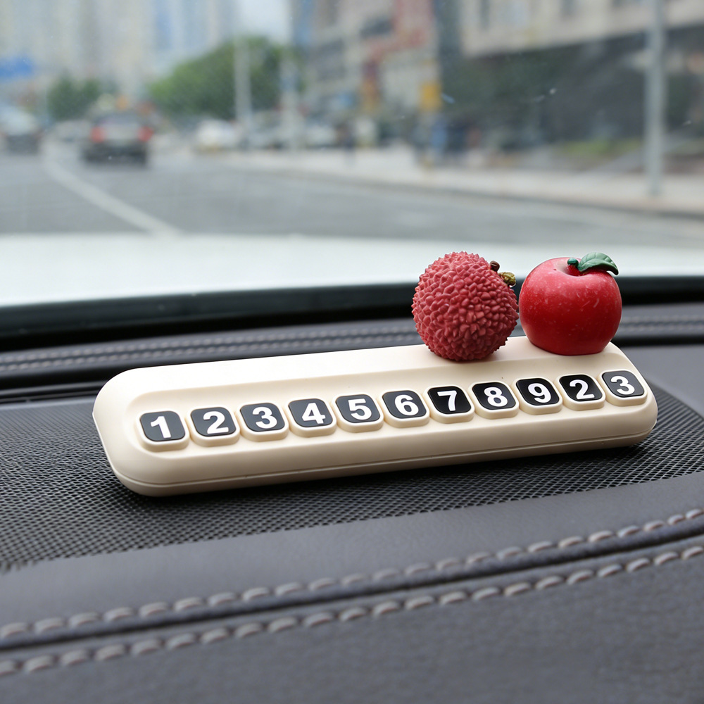 Tarjeta telefónica de movimiento de automóviles, tarjeta de estacionamiento temporal de frutas de litchi, adornos creativos de automóviles