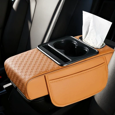 Armrest box pad — multifunctional cup holder, car tissue - embossed-orange-color
