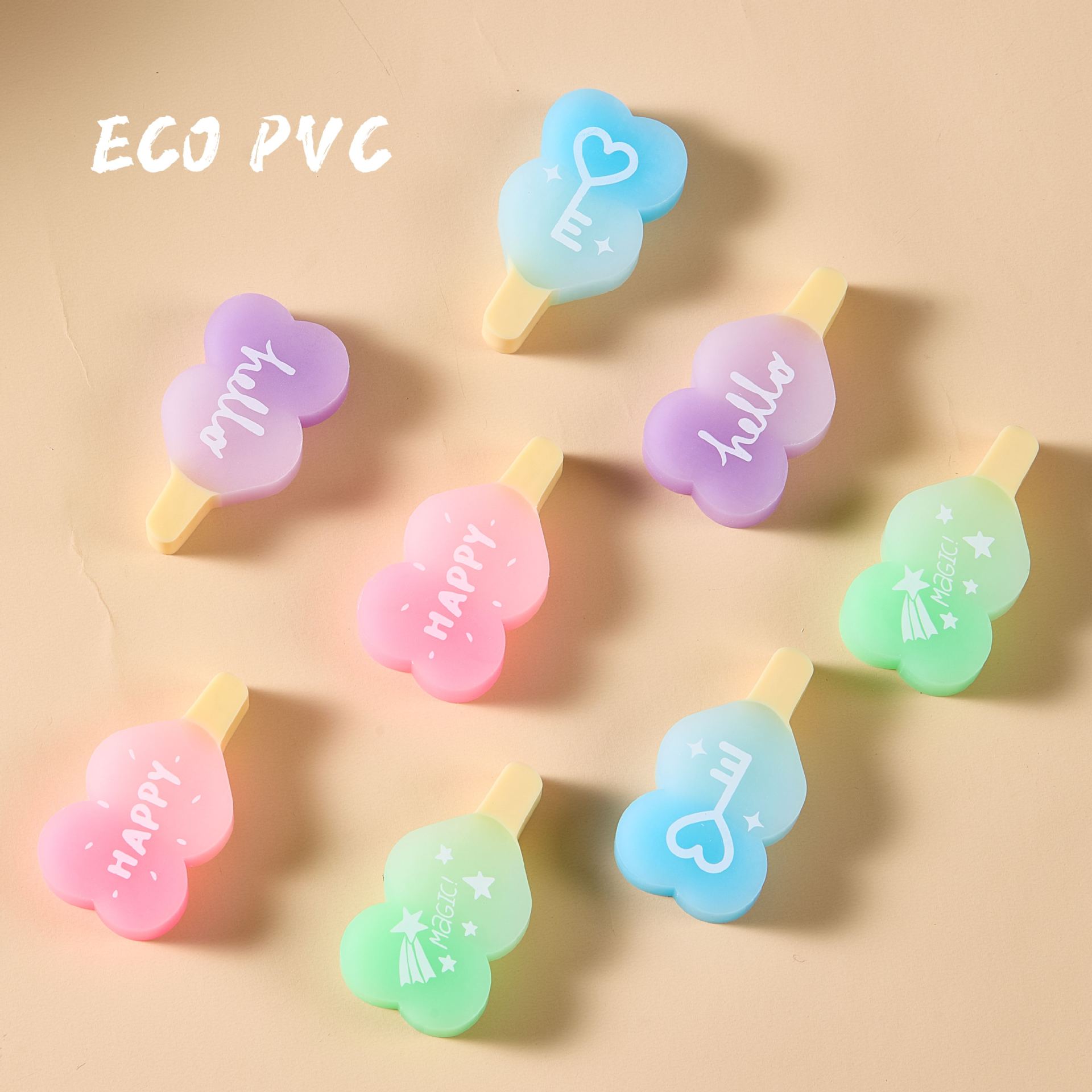 Borrador de amor de PVC ECO, menos migajas, dibujo de examen limpio, borrador de dibujo de arte para niños, color caramelo