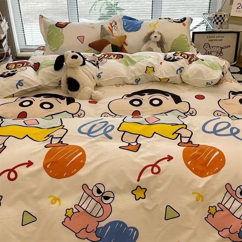 New Cartoon Bedding Four-piece Bed Sheet Quilt Cover Three-piece Single Double Student Dormitory Bedroom