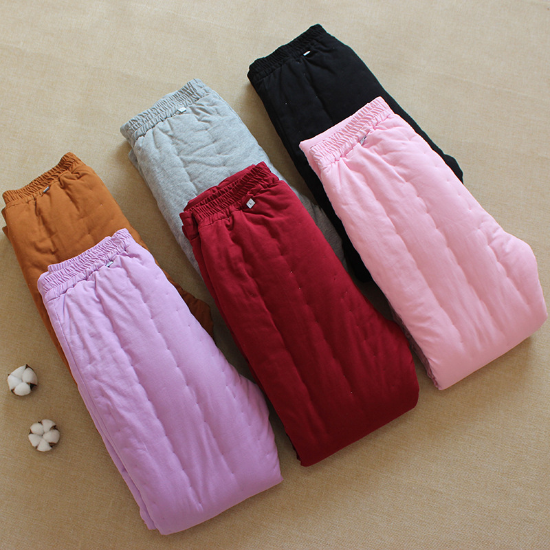 花手工女士棉裤加厚成人高腰长裤冬季居家保暖纯色内穿棉衣服