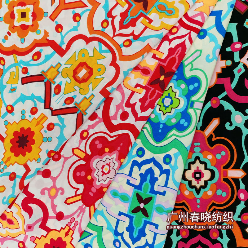 新款芙蓉麻印花 欧美几何水墨画印花布 春夏女装连衣裙外衬衫面料
