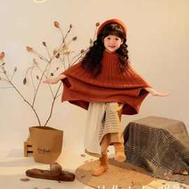 披肩感斗篷女毛衣银杏气质慵懒外套可爱风秋冬季服装摄影女童高级