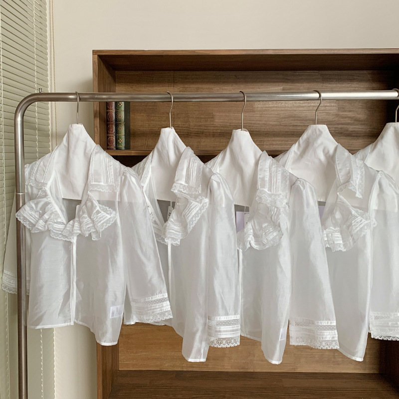 In-Stock Fletta Silk Lace Mid-Length Sleeve Women's Shirt 2025 Autumn Thin Pure Desire Style Sexy Top