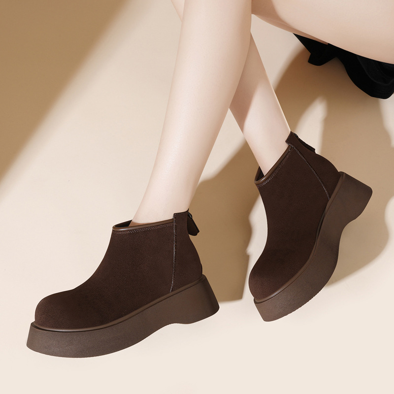 Fashion Matte Soft Leather Short Boots For Women 2025 Autumn Winter New Style Bare Boots Versatile Fashion Thick Sole Martin Short Boots_vogvips.com