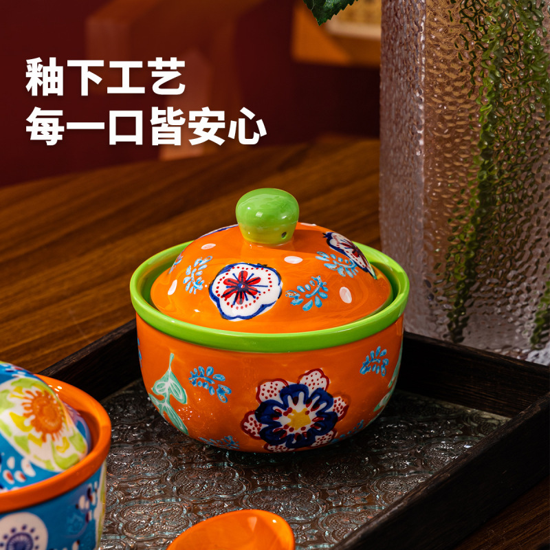 哇噢定 制松发瓷器釉下彩繁花米饭碗陶瓷家用高颜值专用餐具汤碗|undefined