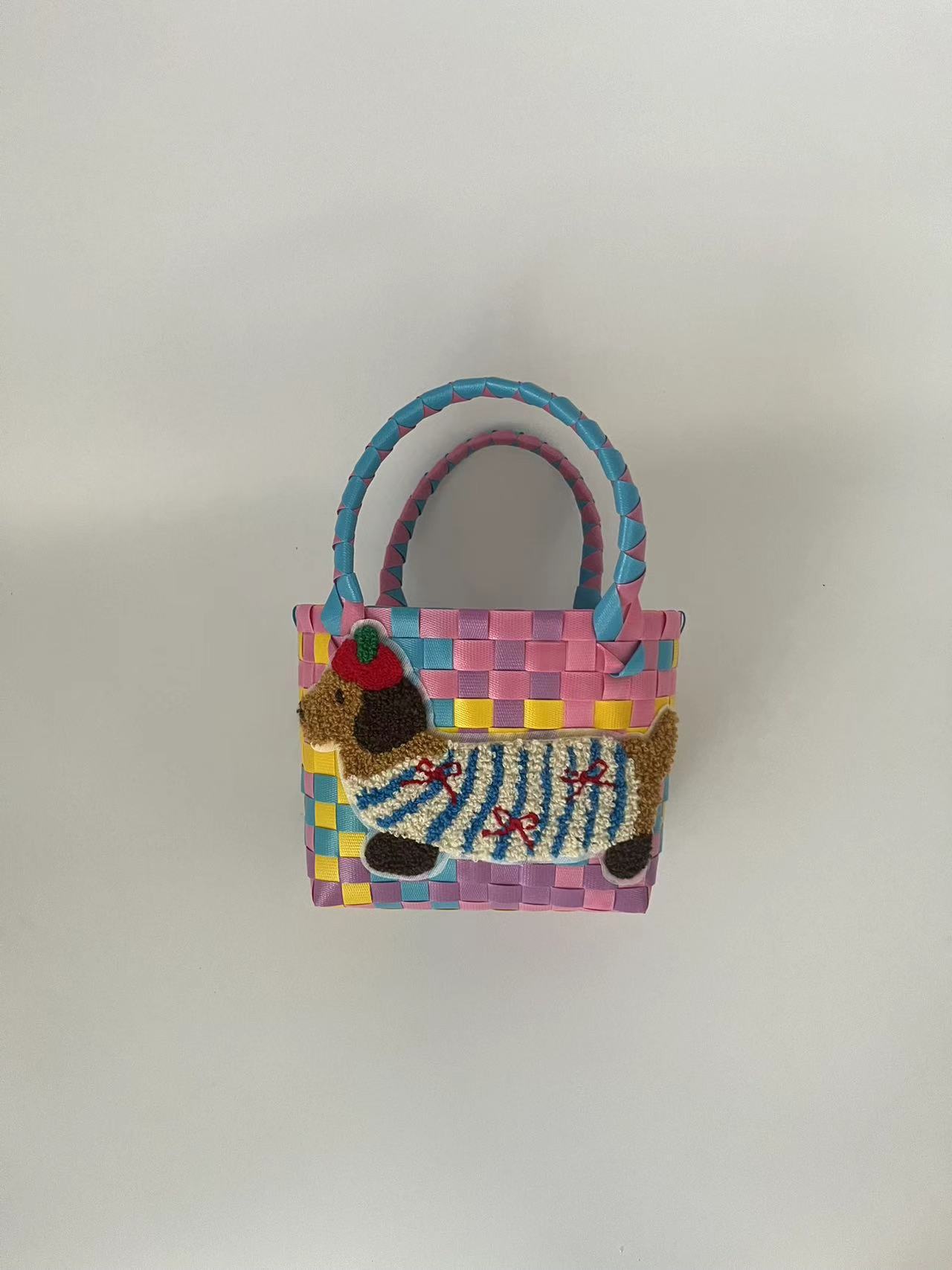 Pequeño Libro Rojo frito calle cesta de verduras bolso tejido color tejido cesta de verduras bolsa portátil cesta de dibujos animados DIY regalo