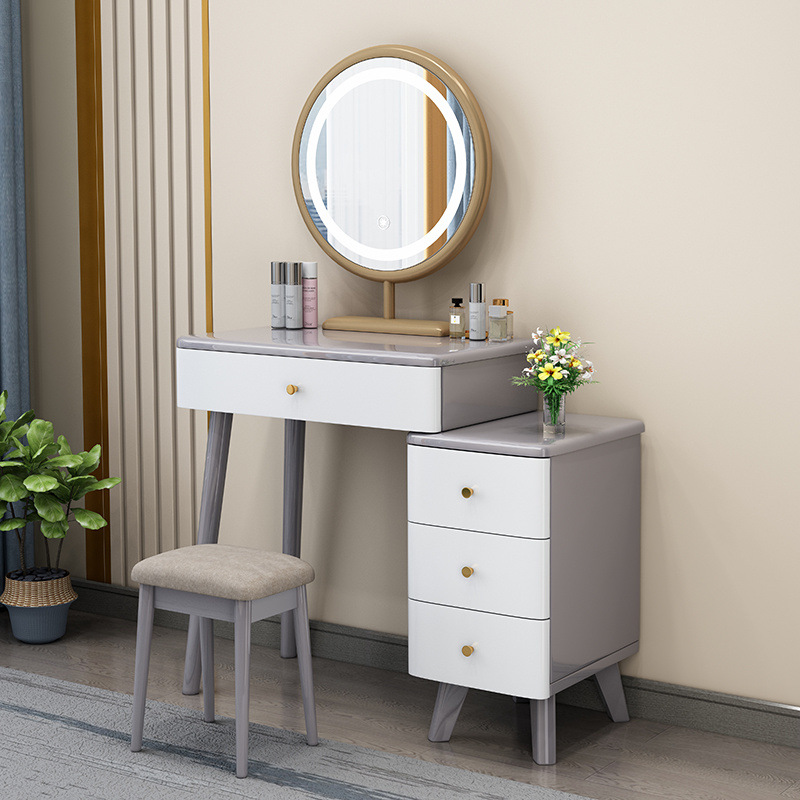 Gabinete de almacenamiento de mesa de maquillaje de madera maciza comedor de dormitorio pequeño tipo moderno simple meseta de cabezal de cama retráctil integral