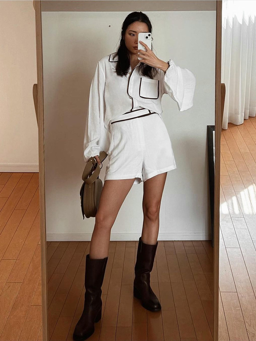 238g Weight Long Sleeve Sleeve Length Cotton Fabric Type Pant Co-ord Set Sets Type 2 Pieces Set Quantity Holiday, Outdoor, Daily Occasion Turndown Neckline Regular Fit Fit Type Solid Color, Lines Pattern Summer, Spring Season Women's Gender Pocket Design Streetwear Style Holiday Outdoor Daily Women's Streetwear Solid Color Lines Cotton Pocket Pant Co-ord Set Shorts Sets 28