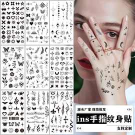 跨境新品手指纹身贴小清晰ins风黑色高级感小图案个性临时纹身贴