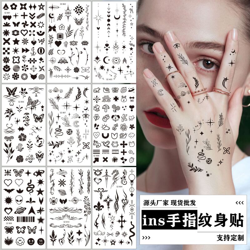 Cross-Border New Product Finger Tattoo Stickers Small Clear Ins Style Black High-End Small Pattern Personalized Temporary Tattoo Stickers