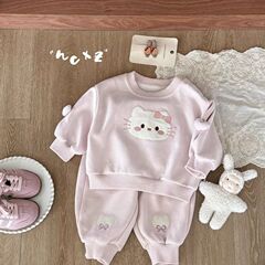 婴幼儿秋款可爱小猫卡通卫衣套装2025新款凯蒂猫女宝宝长袖两件套