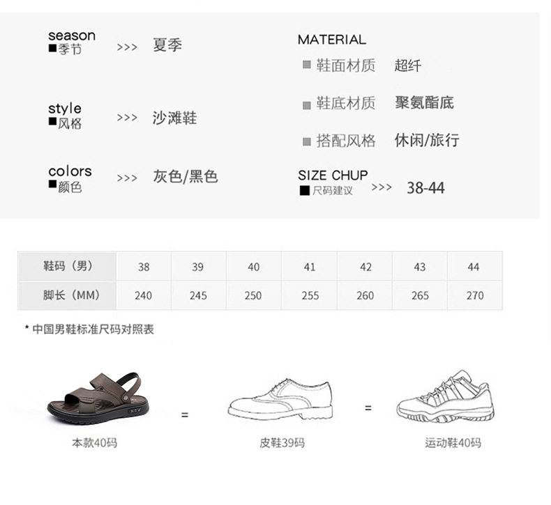 Dép sandal nam quai ngang hở ngón, đế mềm chống trượt, dùng đi ngoài trời và lái xe — 2289 kaki (kích thước giày thể thao), 2289 Đen (Kích thước giày thể thao) chi tiết 3