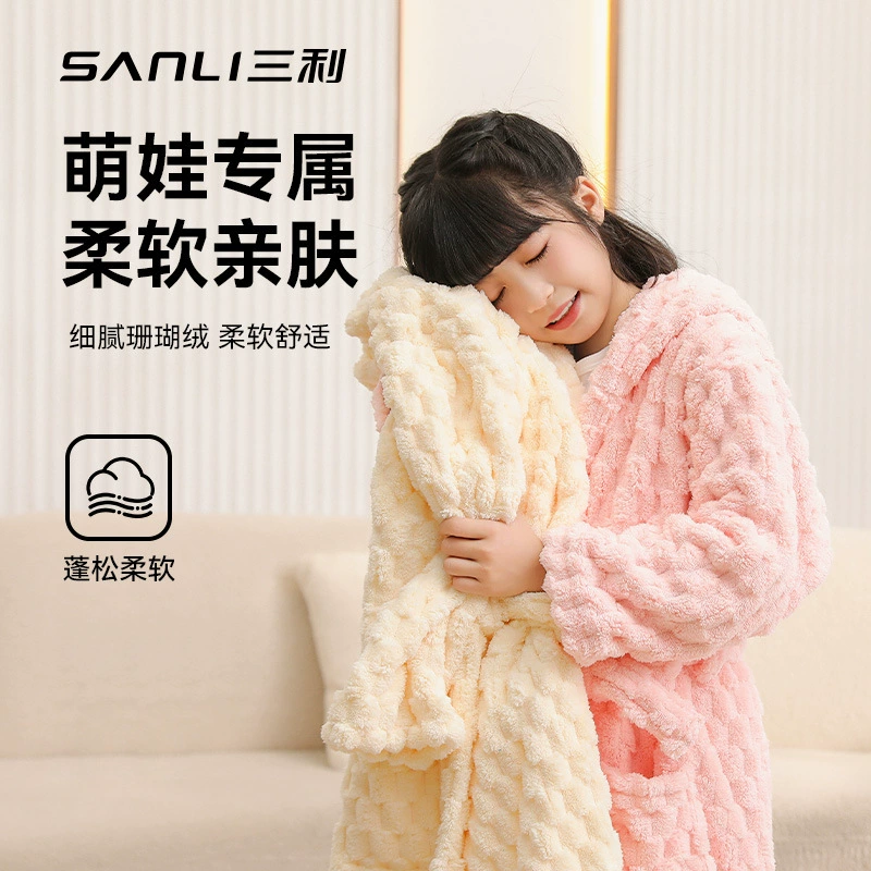 детский бархатный пижама, коралловое полотенце для ванны, с длинными рукавами и капюшоном, халат, свободный крой