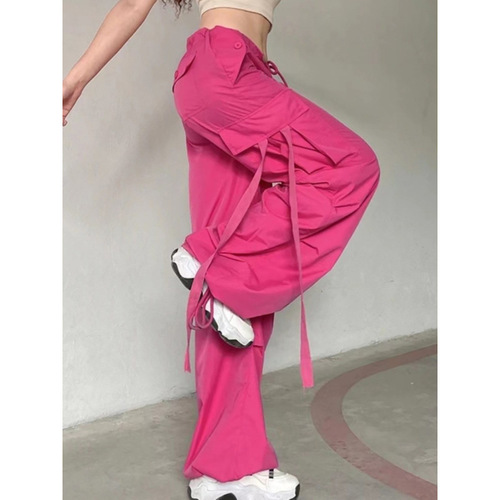 Rose red streamer low-rise cargo pants
