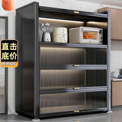 豪华防尘厨房置物架家用多层桌面置物架安装教程带柜门多功能碗柜