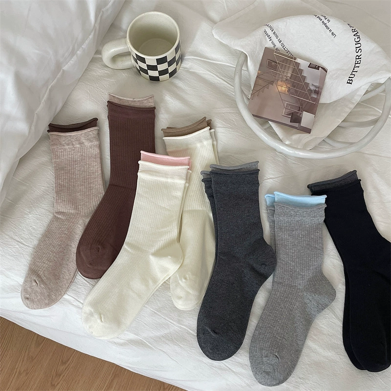 2024 новые носки женские осенние и зимние двойные ребра рулонные рулонные рулонные ножки нагрудные носки женские дышащие женские носки оптом