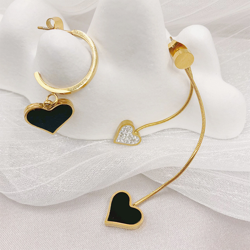 Fashion Heart Shape Stainless Steel Plating Inlay Rhinestones Shell Drop Earrings 1 Pair