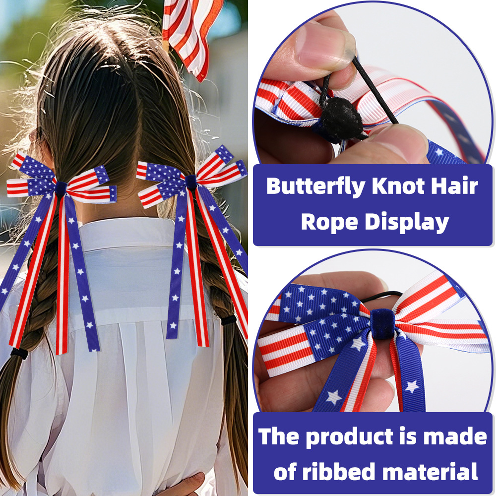 Nuevo Día de la Independencia Americana Bowknot Head Cuerda Estrella Bandera Estampado Día Nacional Tema Fiesta Decoración Cinta Anillo para el cabello image 5