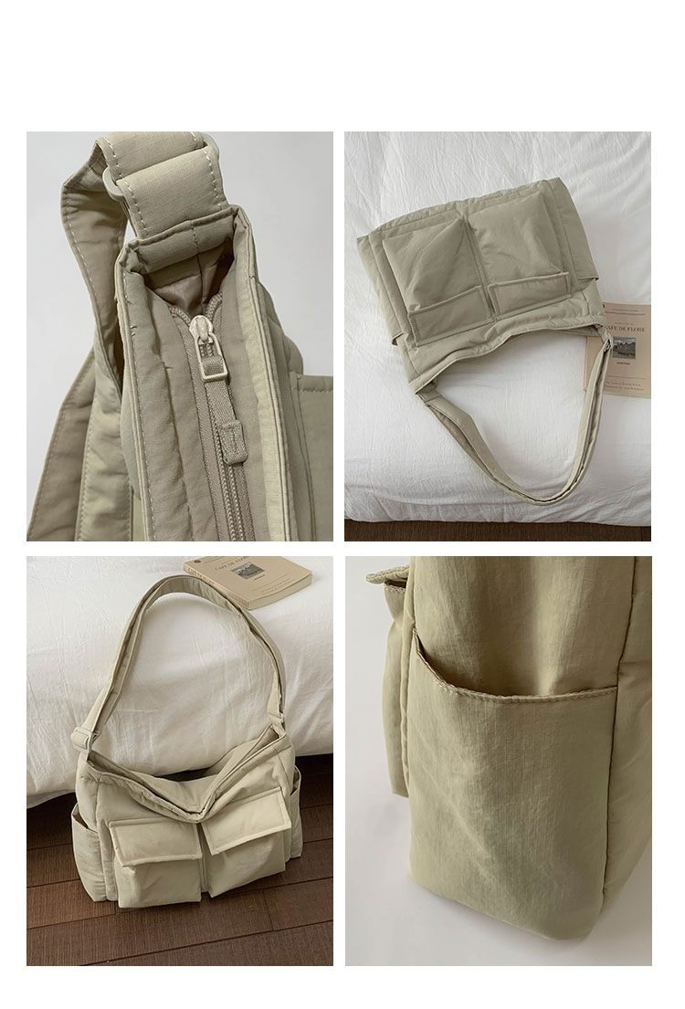 Japanese-style workwear style large-capacity single-shoulder bag, large pocket simple tote bag, ins canvas school crossbody messenger bag Item Picture