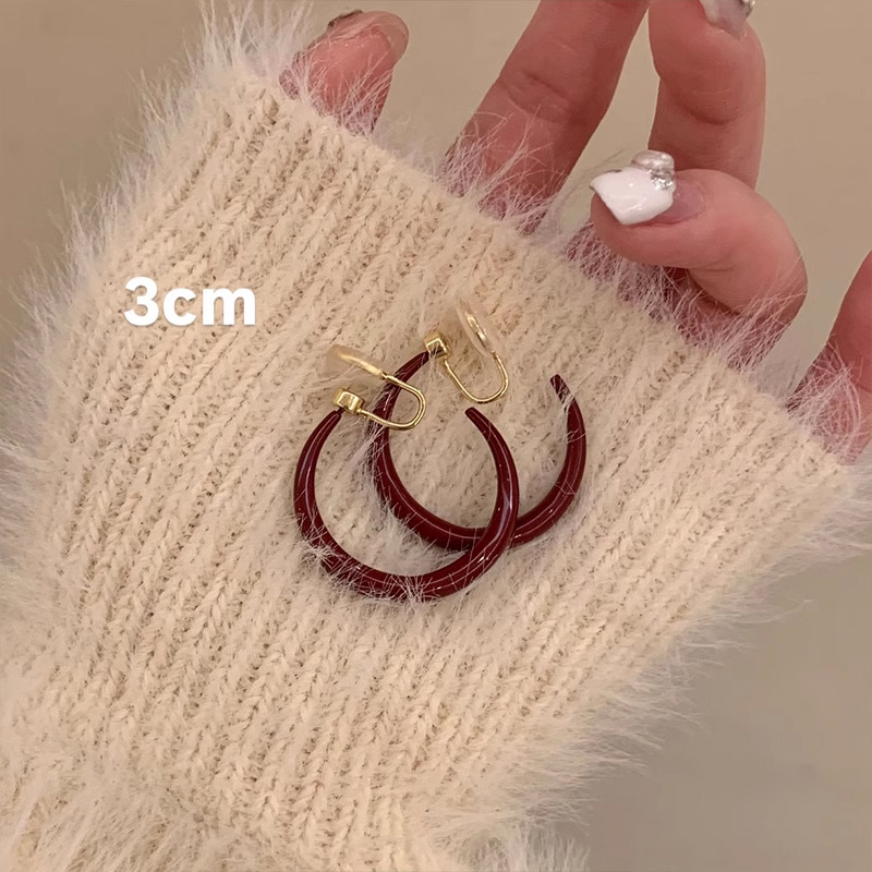 Retro Hong Kong style Ankora red earrings autumn and winter flat ring earrings women's high-end earrings feminine earrings earrings