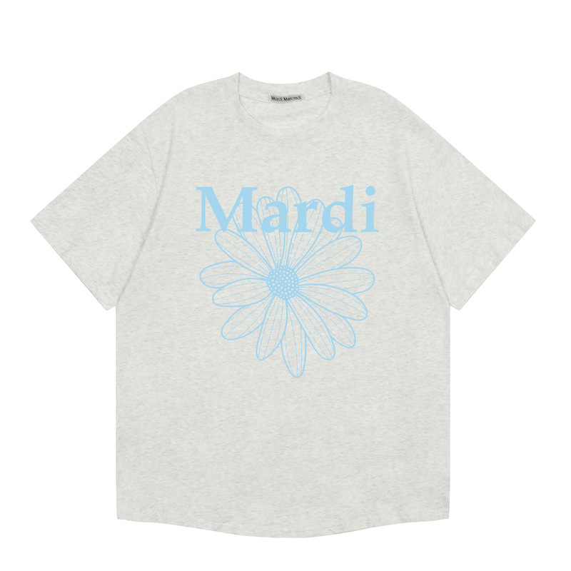 韓国マルディトレンディな半袖フラワープリントゴールドハイシルバー夏ラウンドネック純綿ルーズTシャツトップトレンディ|undefined