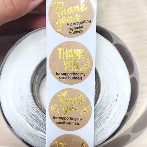 Thank You Sticker Round Kraft Paper Gold Foil Pressure Sensitive Label Thank You Sealing Sticker