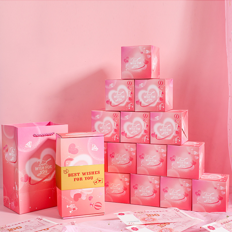 색상: 핑크 최고의 위시; 사양: 6 개의 바운스 박스 + 선물 상자 + 선물 가방