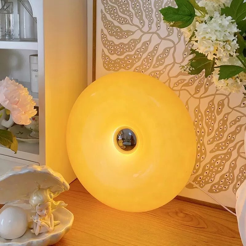 Cross-Border Vintage Style Glass Donut Ambient Light Wall Lamp Bedroom Bedside Bauhaus Night Light Rechargeable Table Lamp