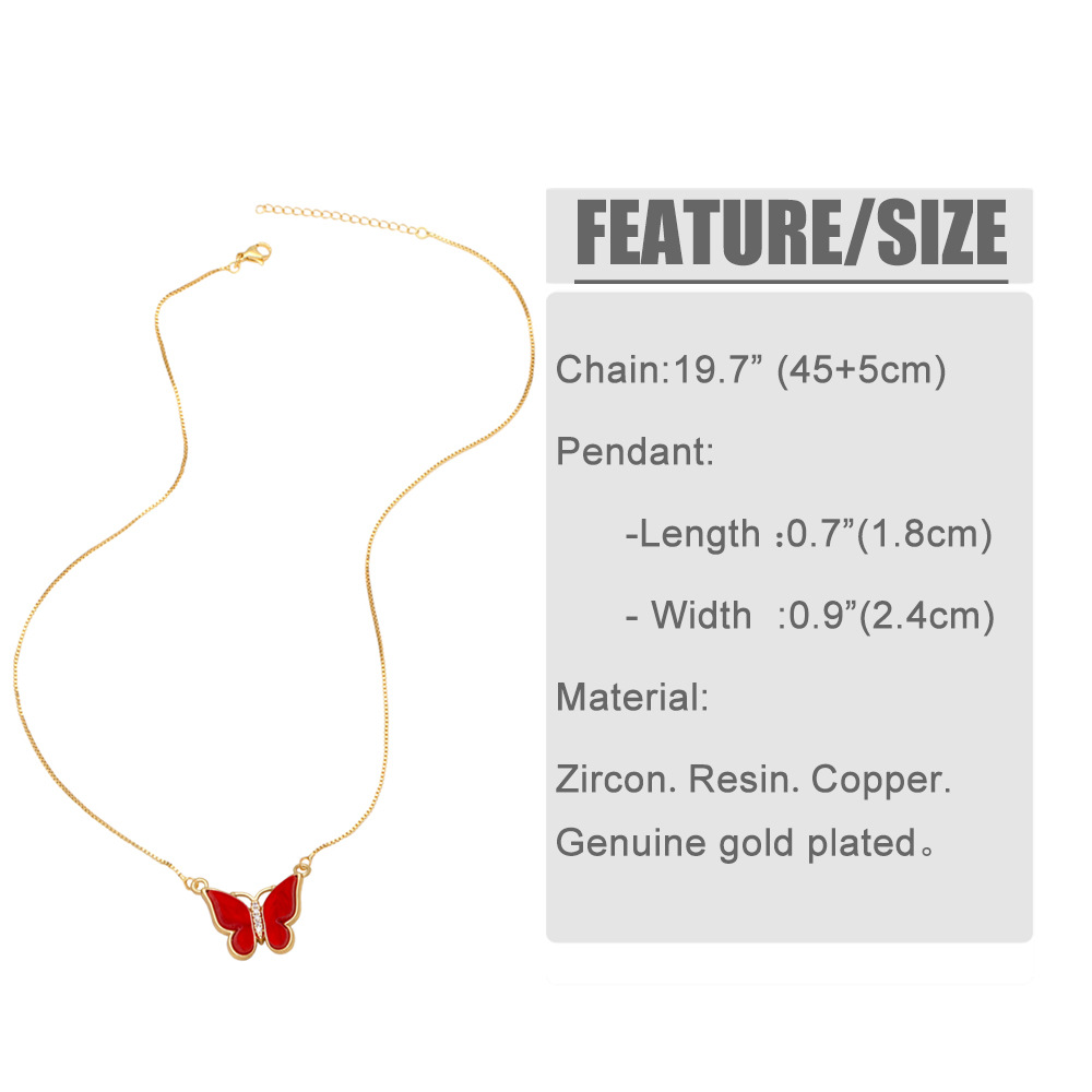 Fashion Butterfly Copper Necklace Inlay Resin Zircon Copper Necklaces