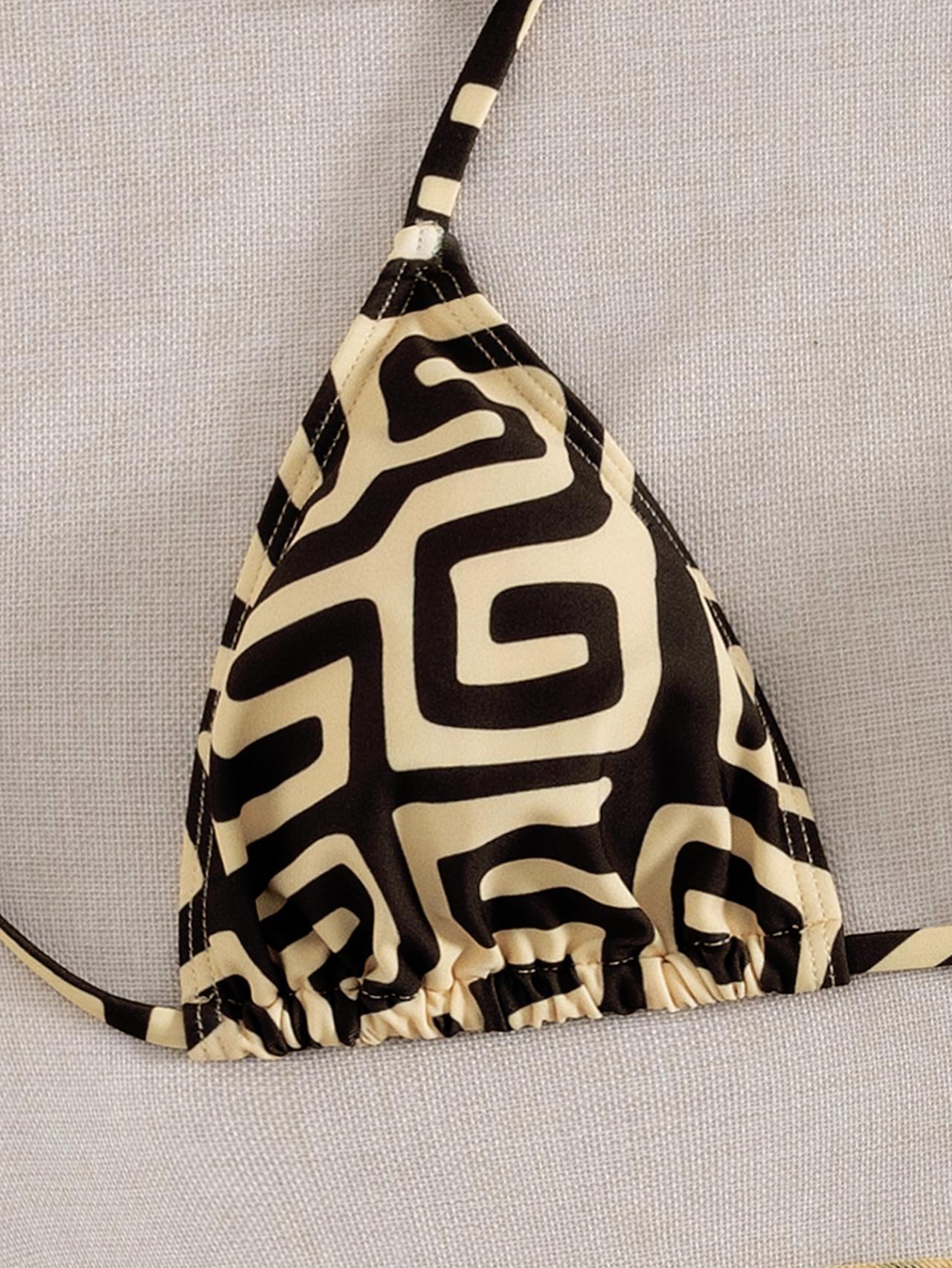 Bikini Set With Geometric Pattern For Women 3 Piece Swimwear_voghion.com