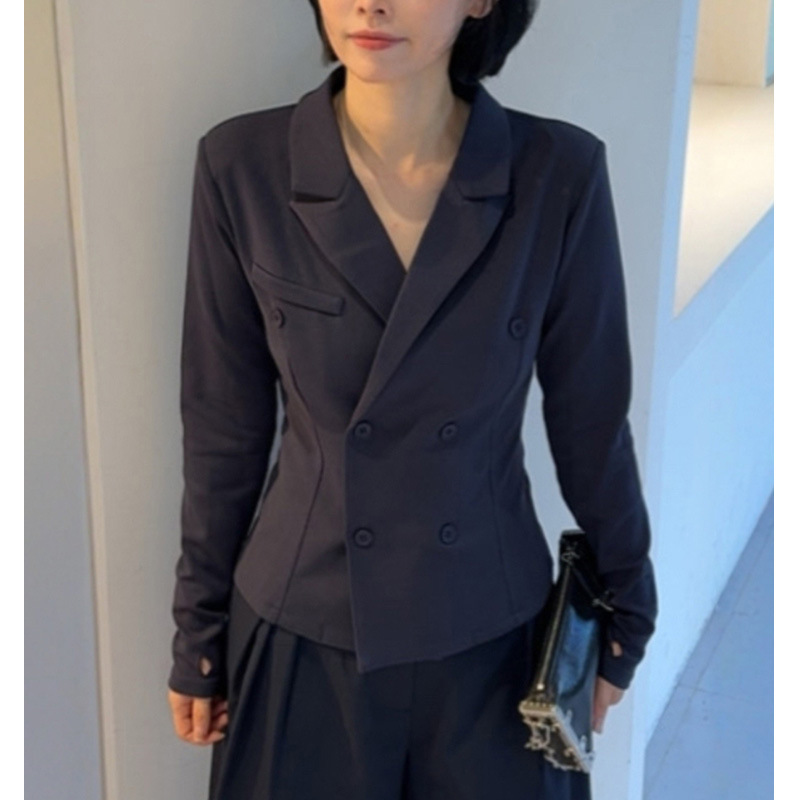 韩系超好看正肩收腰西装外套女2025新款春秋显瘦设计感两色上衣|undefined