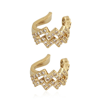 S925 plata de ley, diamantes completos, pinzas para las orejas onduladas, moda femenina, líneas de lujo, pinzas para las orejas, pendientes sin orejas