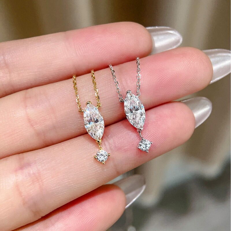 Xiaohongshu セイコー S925 スターリングシルバーネックレス女性用 5A 高炭素ダイヤモンドジルコン鎖骨チェーンマーメイドティアプル調整|undefined