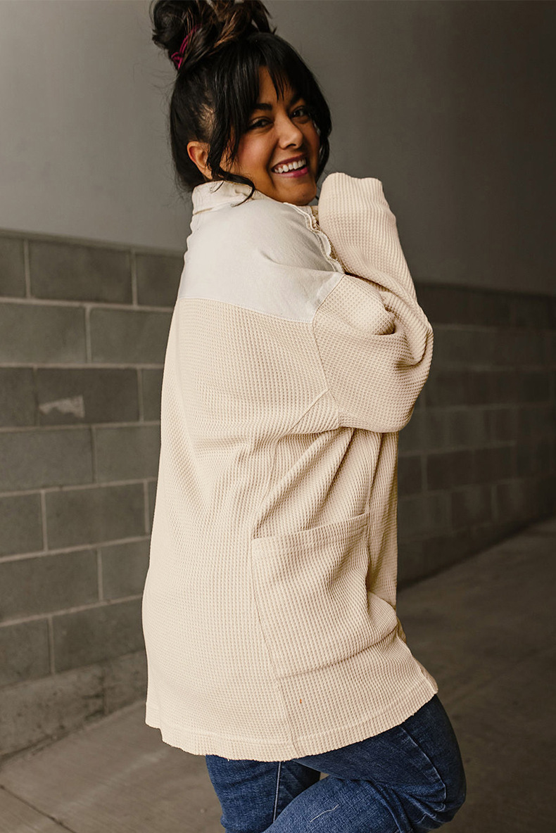 Summer Pullover round Neck Long Sleeves Top Women Loose Oversize Waffle Sweatshirt Women