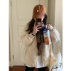 temperament Retro Apricot Quilted Down Cotton 2022 Autumn and winter Korean Edition Easy Versatile Little Collarless coat