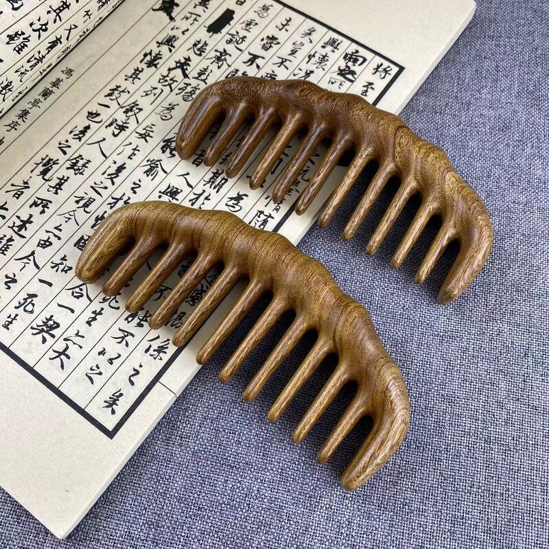 檀木波寛歯マッサージ櫛木櫛彫刻ロゴふわふわ大寛歯檀木櫛月櫛|undefined