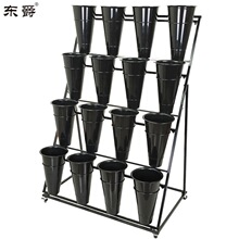 花店鲜花展示架多层阶梯花架摆花带万向轮铁艺架子养花桶塑料花筒