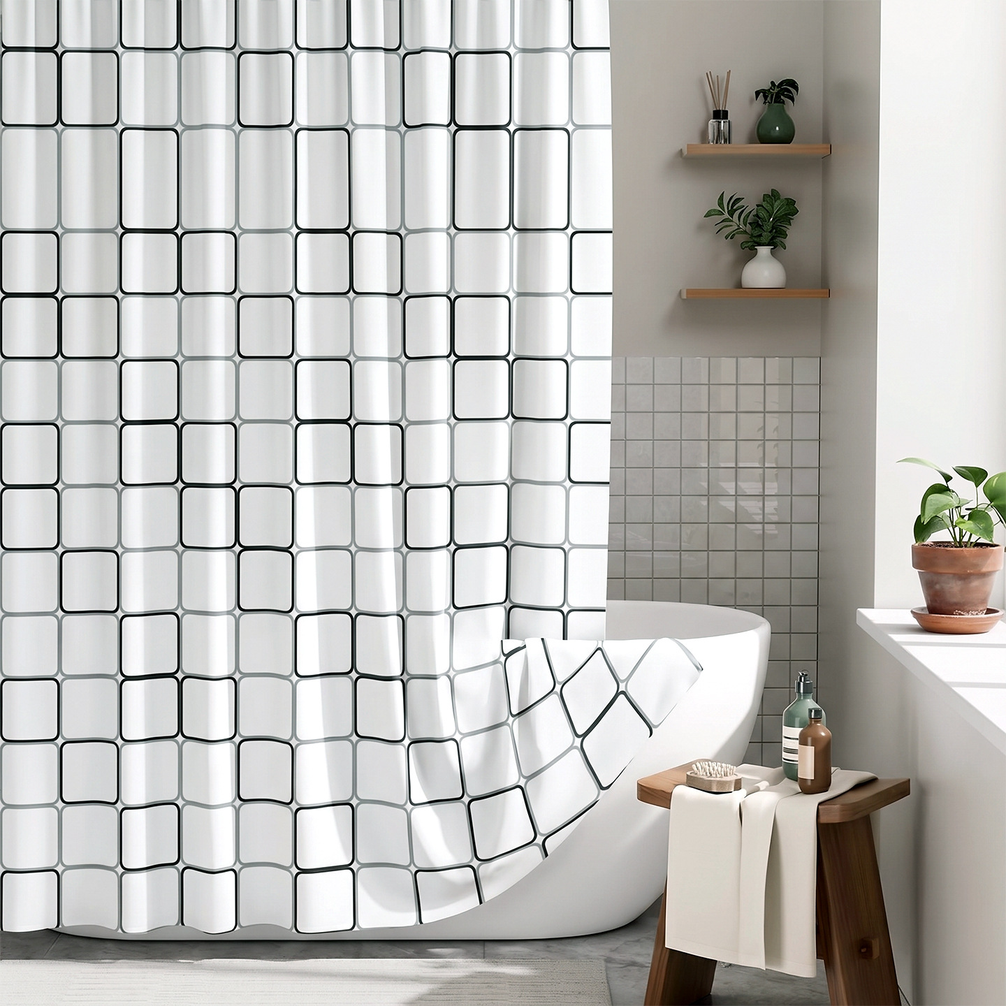 Bathroom Waterproof and Mildew-Proof Thickened Peva Dry and Wet Separation Partition, No-Drill Magnetic Transparent Shower Curtain