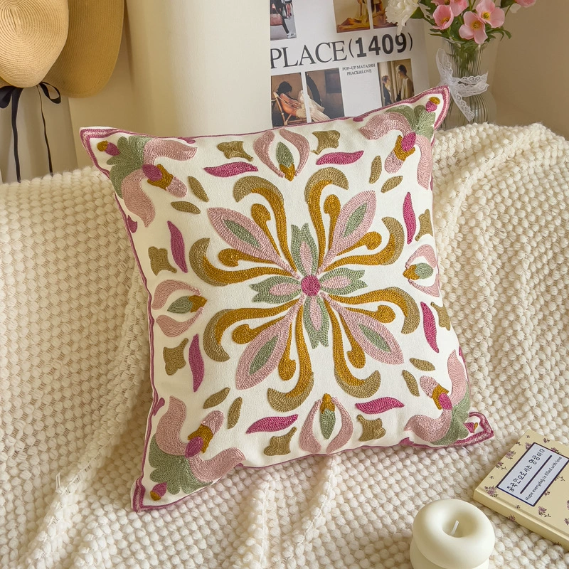 Towel, cloth for bed, tape, sofa, pillow, flowered, with embroidery