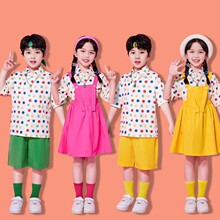 六一儿童节表演服男女童波点短袖背带裙班服演出服幼儿园舞蹈服