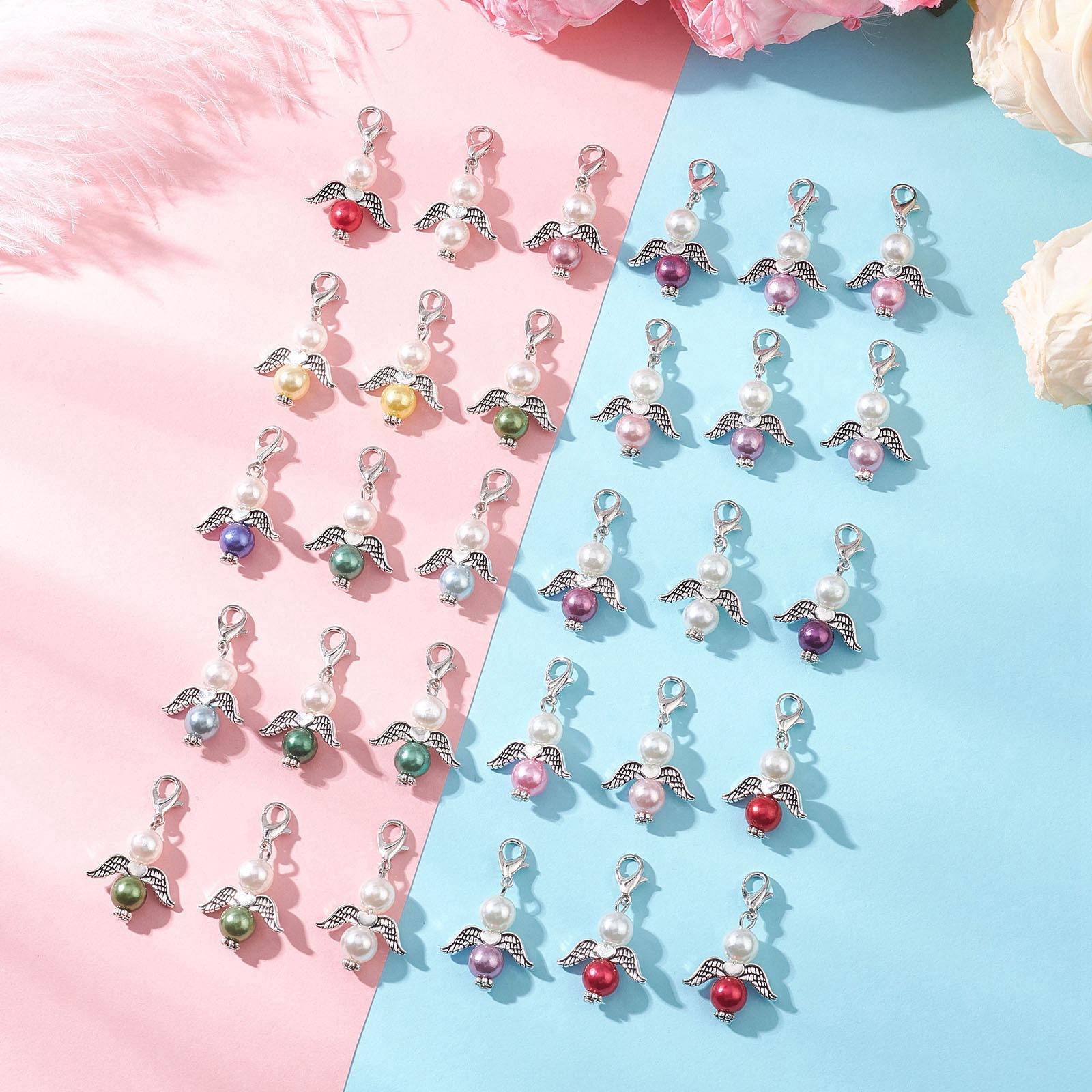 Cross-Border European and American Amazon Angel Wings Acrylic Pendant Lobster Clasp Jewelry Accessories Wedding Keychain for Women