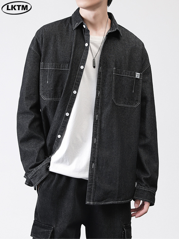 LKTM hombres # camisa hombres Otoño e Invierno Nuevo lavado suelto Denim estilo coreano de moda camisa de manga larga chaqueta de ropa de trabajo