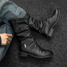 尖头新款英伦高筒靴韩版时尚潮流男士皮靴秋冬长靴67155-J