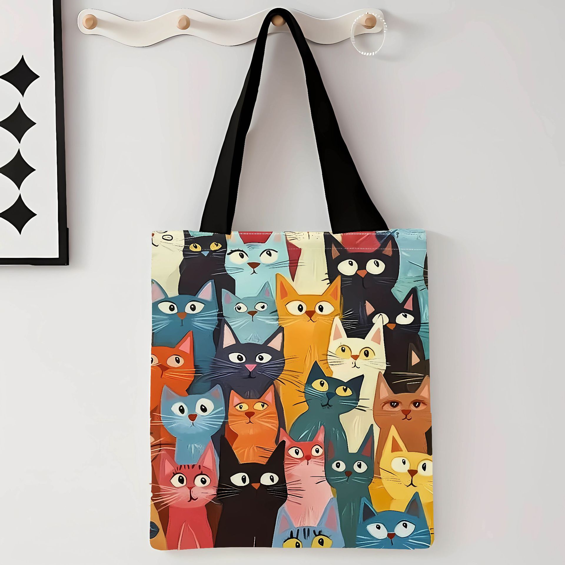 Explosiones transfronterizas adorables gatos bolsas de lona de impresión de gran capacidad para estudiantes de un solo hombro bolsas de lona al por mayor
