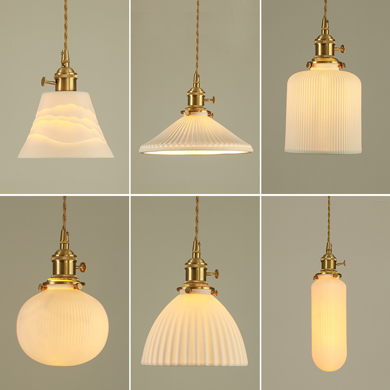 Japanese-style Walnut Vintage Silent Chandelier Brass Ceramic Simple Entrance Restaurant Bar Bedroom Bedside Chandelier