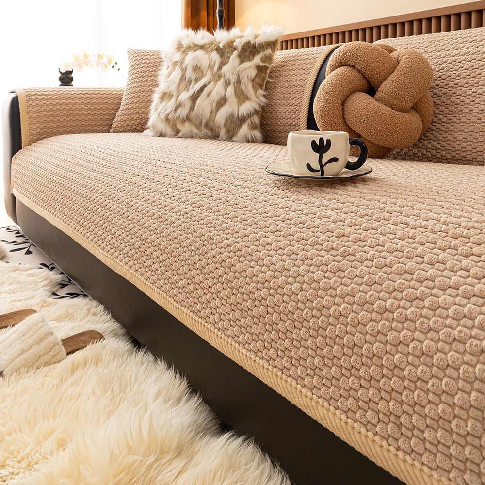 Light Luxury High-End Sofa Cushion for All Seasons, Autumn and Winter Pure Color Corduroy Anti-Slip Cushion, Anti-Cat Scratch Sofa Cover, Full Cover Cover