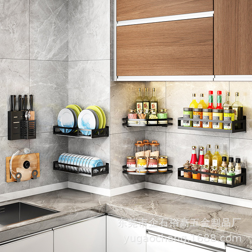 Stainless steel hole-free kitchen storage shelf wall-mounted knife holder pot lid rack spice rack bowl dish rack chopstick holder storage rack